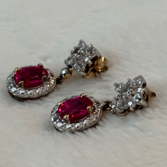 Ruby and Diamond Earrings made with 925 Sterling Silver. #179 - Picture 1 of 8